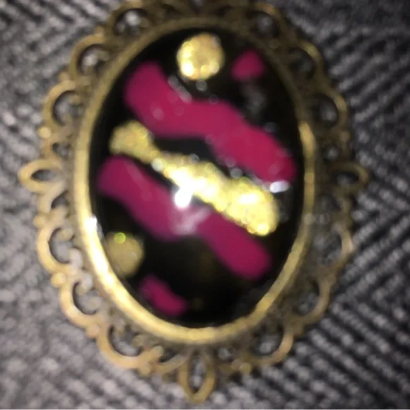 hand painted One Of Kind Gold And Purple Passion Pendant Artisan Oval - Picture 2 of 3